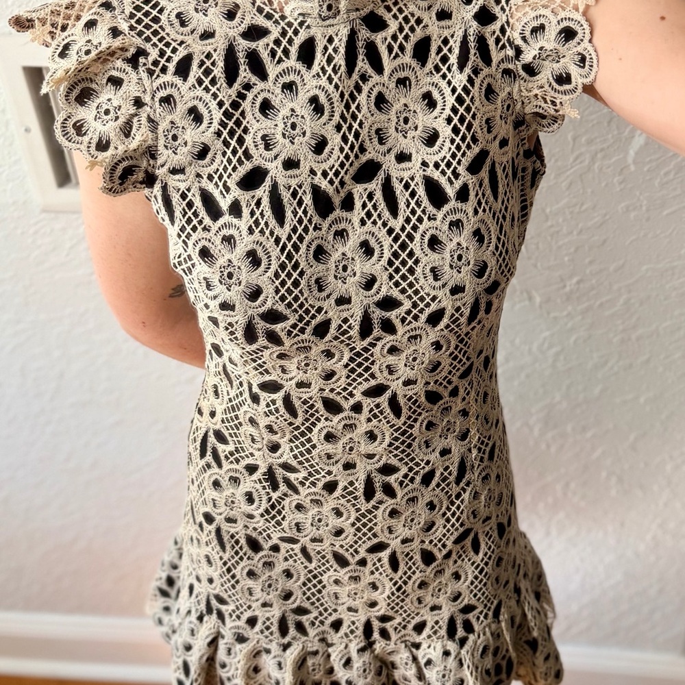 AQUA Floral Lace Mini Dress with Ruffle Hem